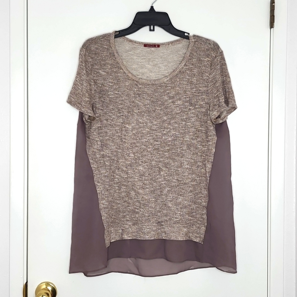 Taupe shear back knitted front short sleeves top